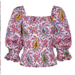RHODE Paisley Alicia Smocked Puff Sleeve Top